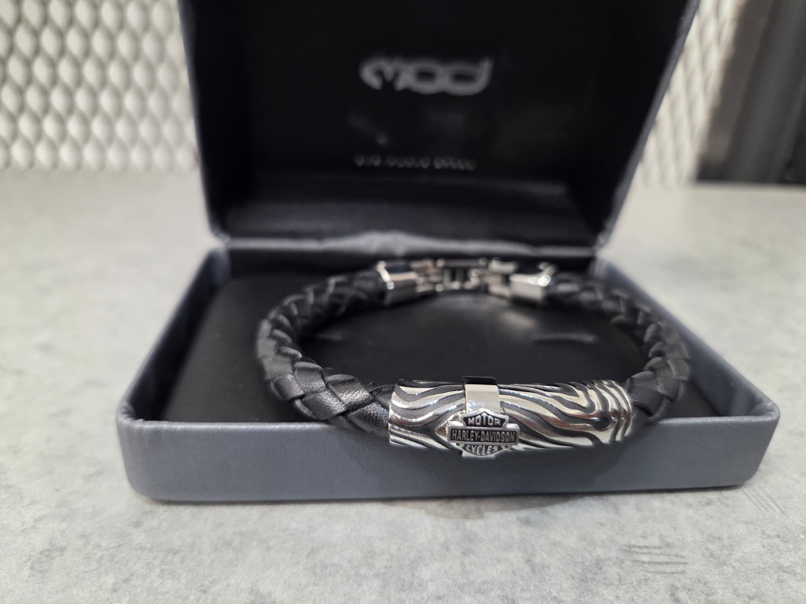 Licensed Product Mens Stainless Steel Driftwood Braided Black Leather Bracelet
