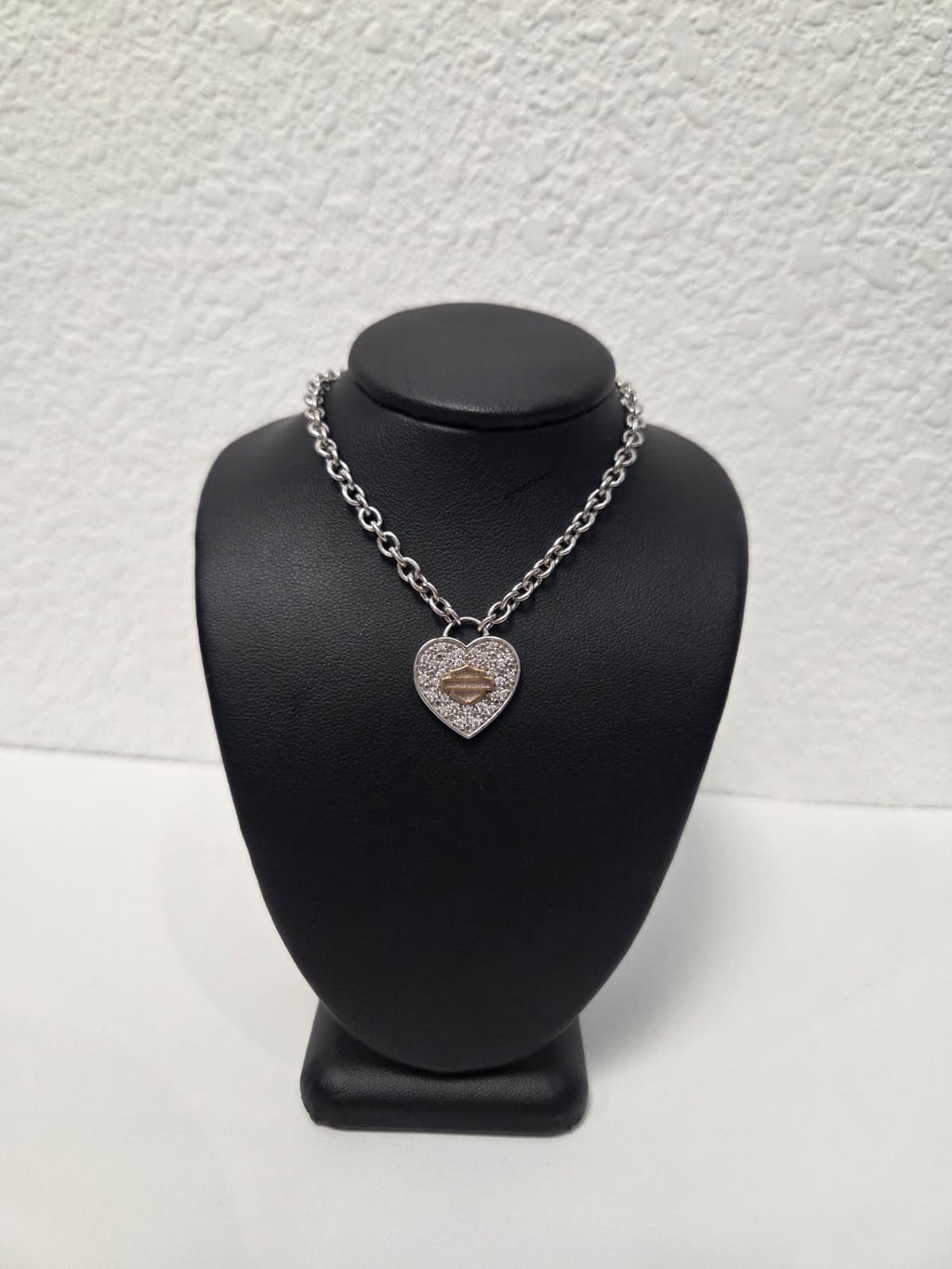 Licensed Product Womens Sterling Silver Bling Heart with Rose Gold B&S Necklace - 16" Adjustable