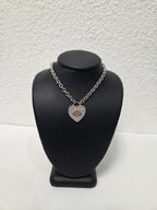 Licensed Product Womens Sterling Silver Bling Heart with Rose Gold B&S Necklace - 16" Adjustable