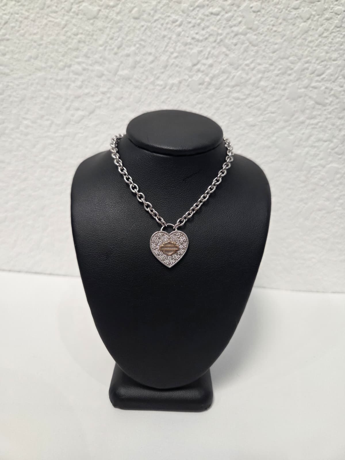 Licensed Product Womens Sterling Silver Bling Heart with Rose Gold B&S Necklace - 16" Adjustable