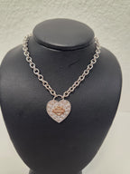 Licensed Product Womens Sterling Silver Bling Heart with Rose Gold B&S Necklace - 16" Adjustable