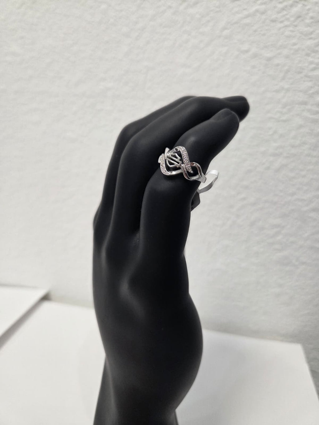 Licensed Product Womens Sterling Silver Interlock B&S White Bling Stone Ring