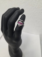 Licensed Product Womens .925 Silver Floral Filigree Heart with Fuchsia Stones Ring