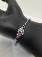 Licensed Product Womens .925 Silver Celtic Bling Heart Chain Bracelet