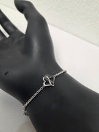 Licensed Product Womens .925 Sterling Silver Black & White Infinity Hearts Bracelet