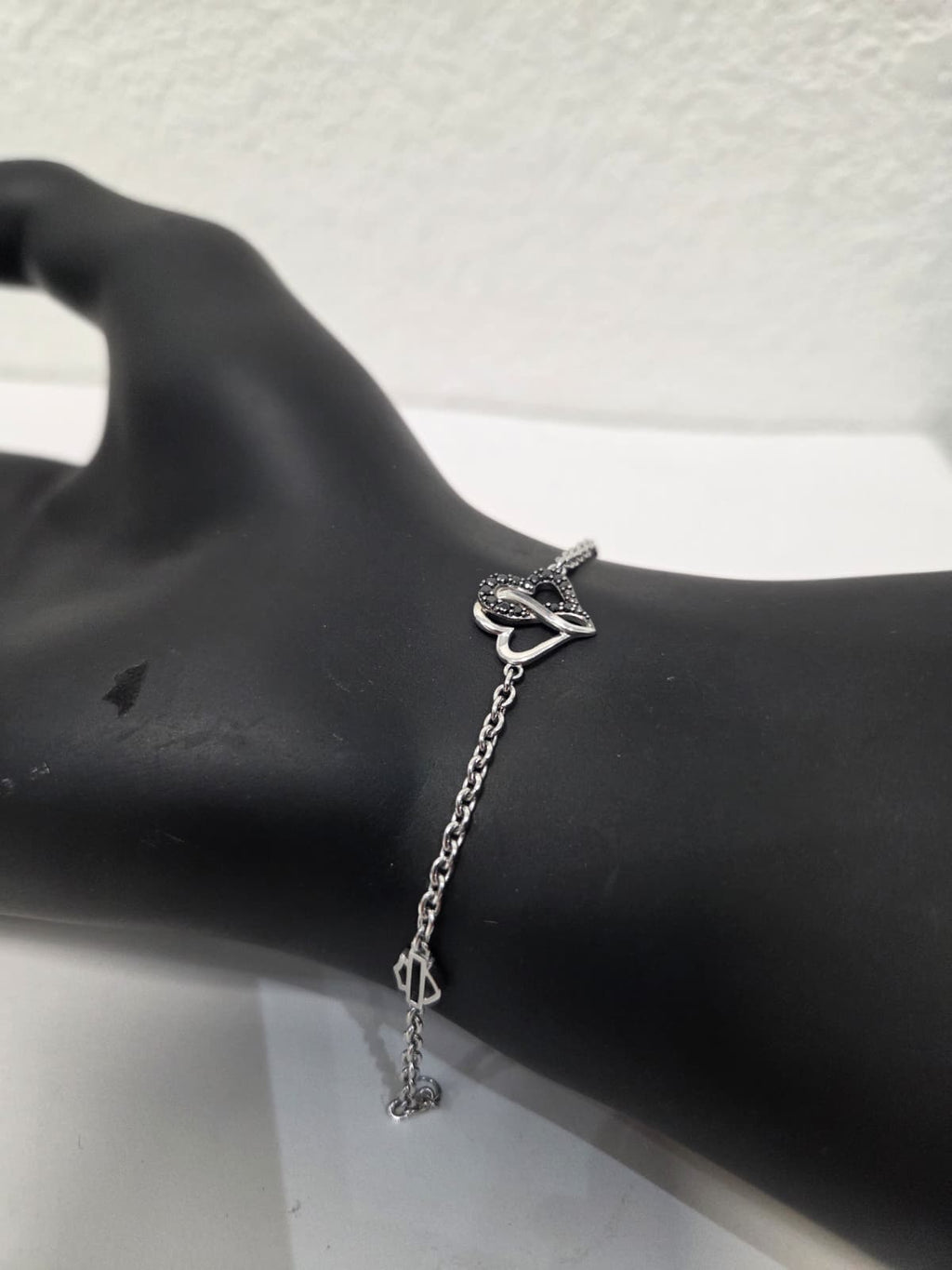 Licensed Product Womens .925 Sterling Silver Black & White Infinity Hearts Bracelet