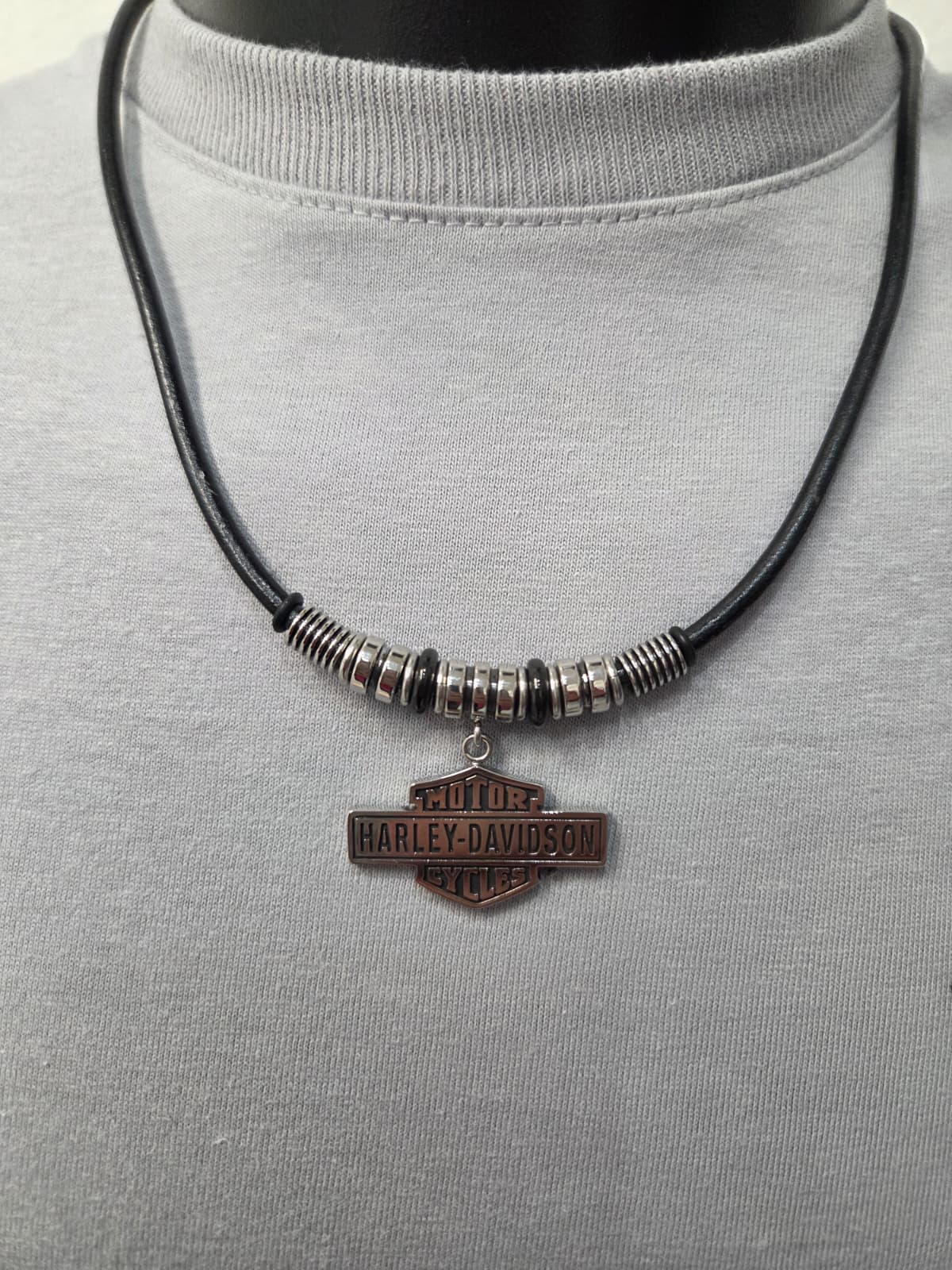Licensed Product Mens Stainless Steel Vintage Hardware Leather Necklace