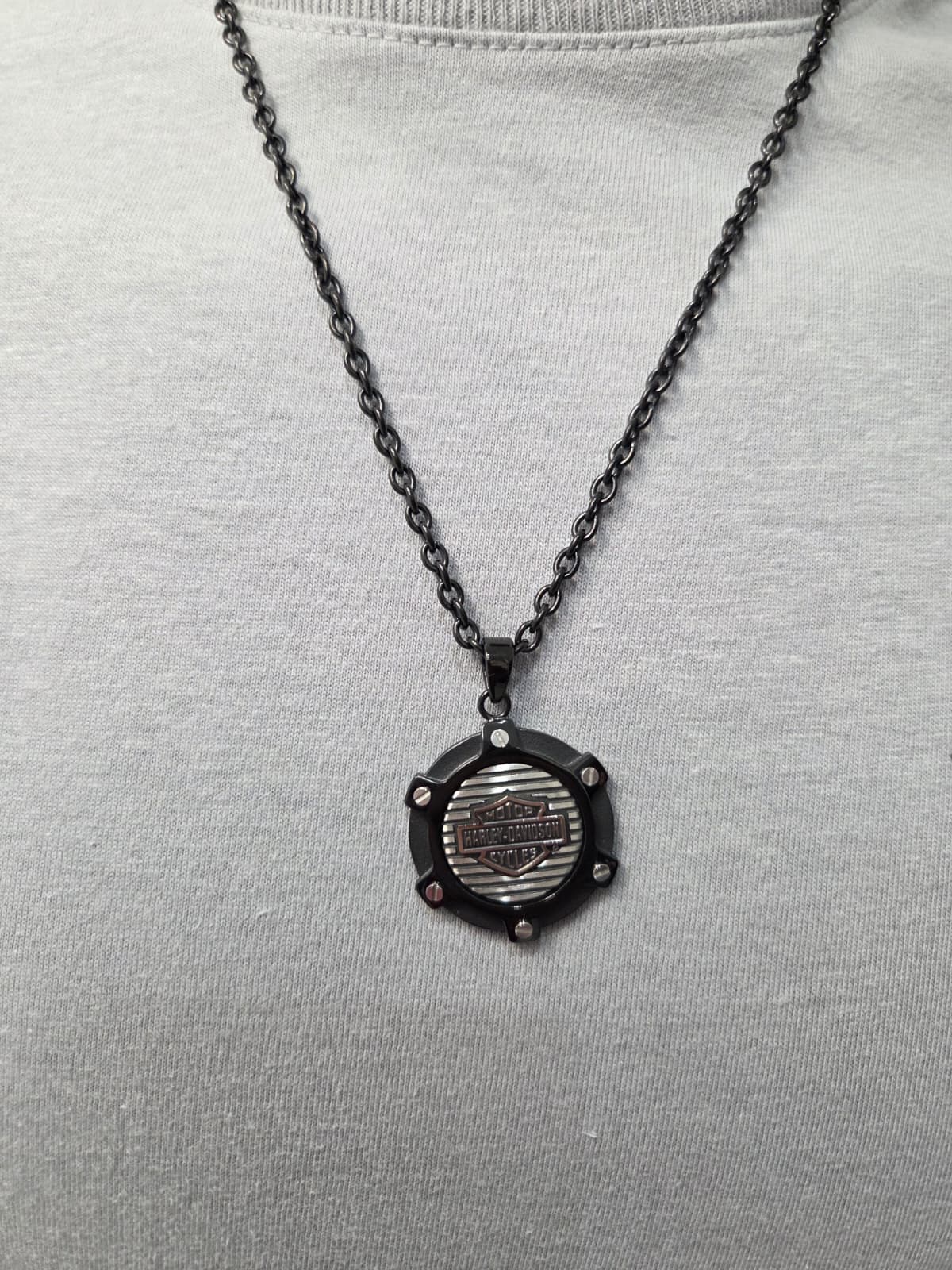 Licensed Product Mens Stainless Steel Black Edge Circle Necklace