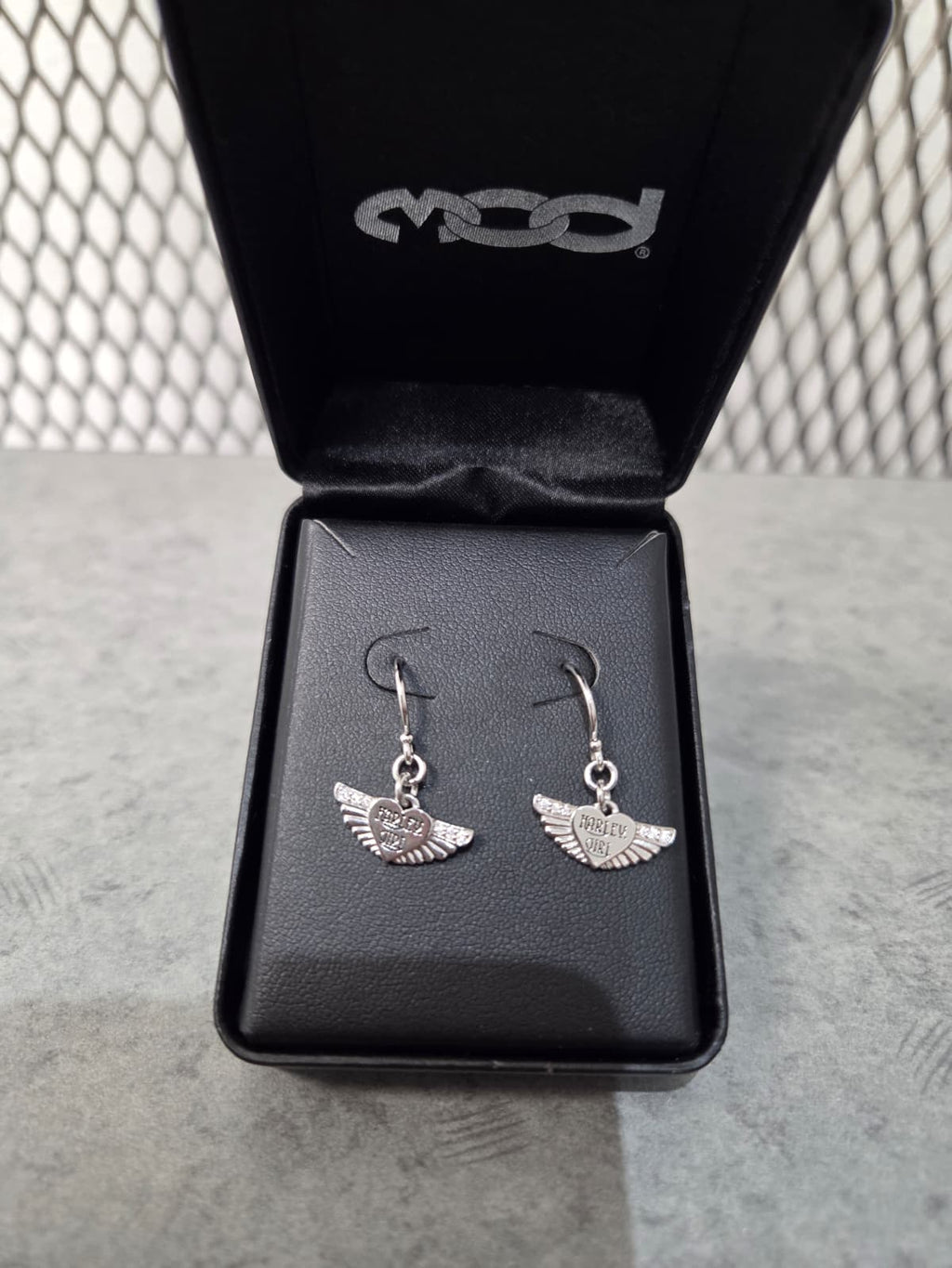 Licensed Product Womens Clear Bling Harley Girl Wing Drop Earrings