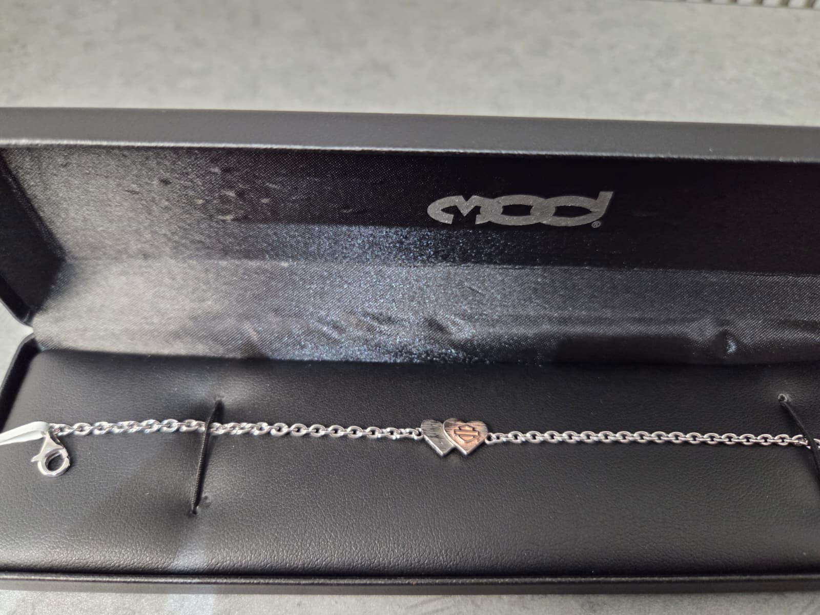 Licensed Product Womens Sterling Silver Pink & Black Double Heart Bracelet