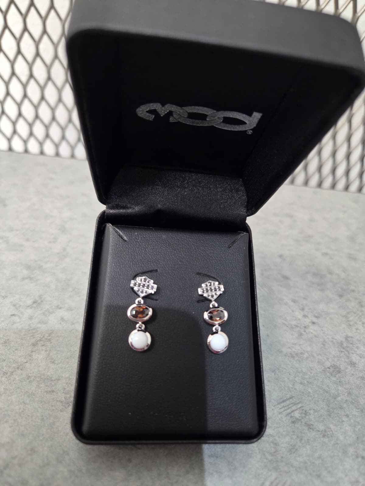 Licensed Product Sterling Silver Brown & White Two Stone Drop Earrings Main image