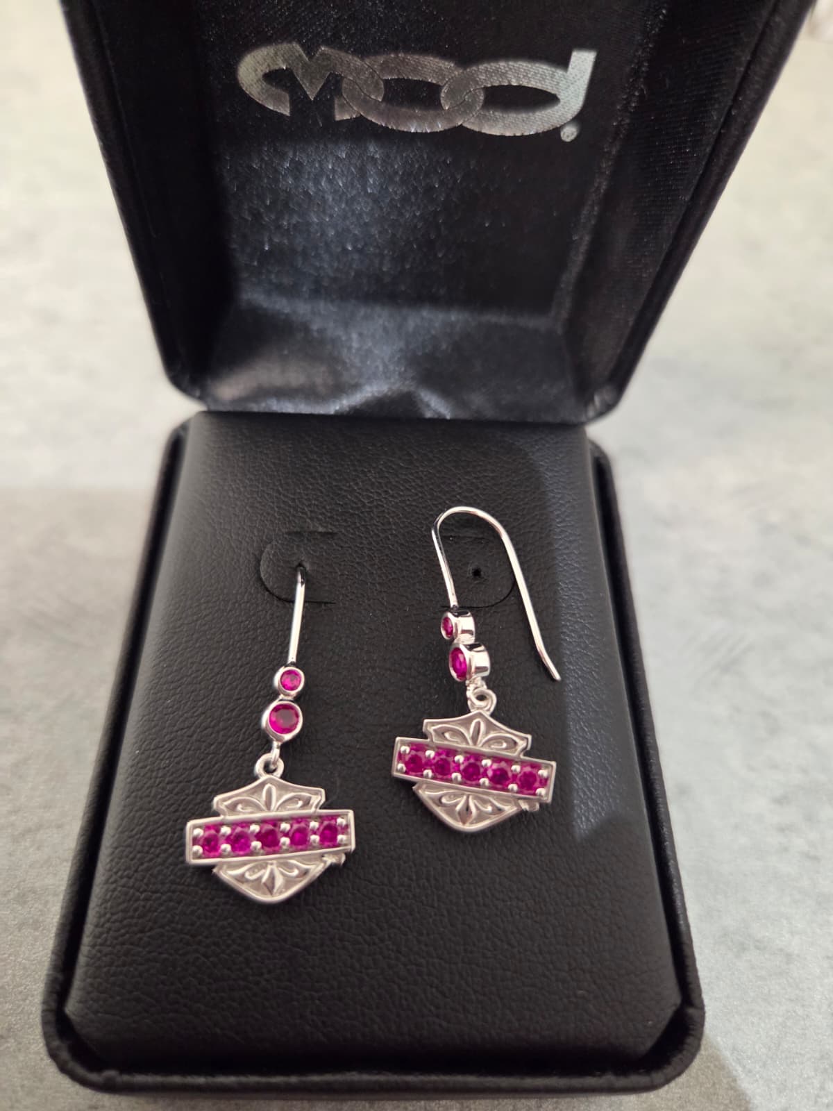 Licensed Product Womens .925 Silver Floral Filigree with Fuchsia Stones Drop Earrings Secondary image