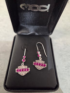 Licensed Product Womens .925 Silver Floral Filigree with Fuchsia Stones Drop Earrings