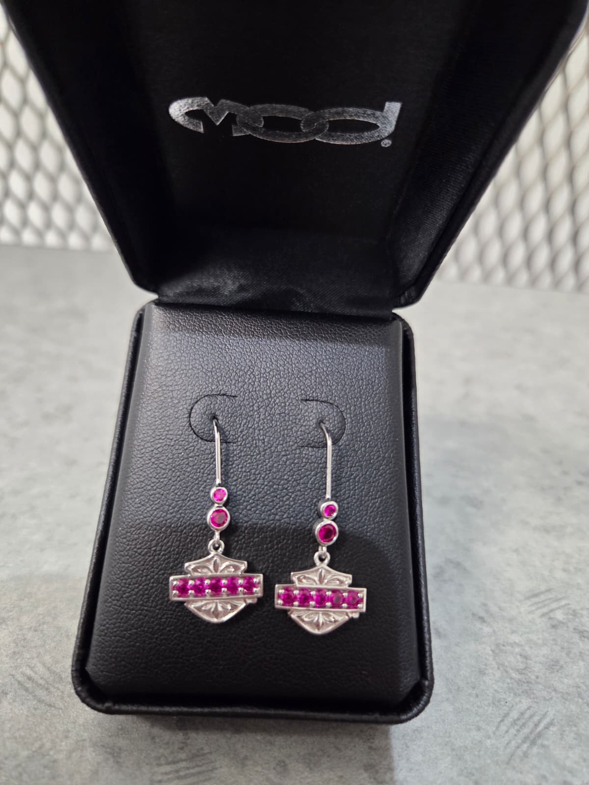 Licensed Product Womens .925 Silver Floral Filigree with Fuchsia Stones Drop Earrings Main image