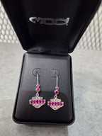 Licensed Product Womens .925 Silver Floral Filigree with Fuchsia Stones Drop Earrings