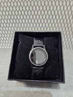 Licensed Product Womens Stainless Steel Large Black Tone Bling Locket Leather Bracelet - One Size