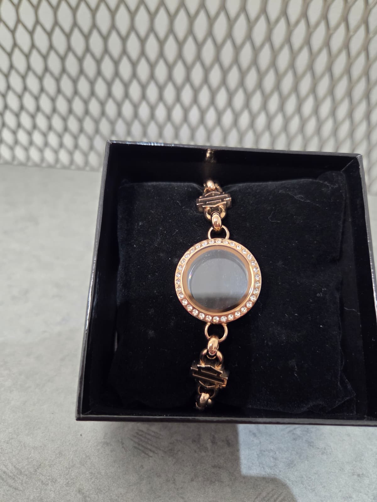 Licensed Product  Womens Stainless Steel Small Rose Gold Tone Bling Locket Chain Bracelet - Adjustable
