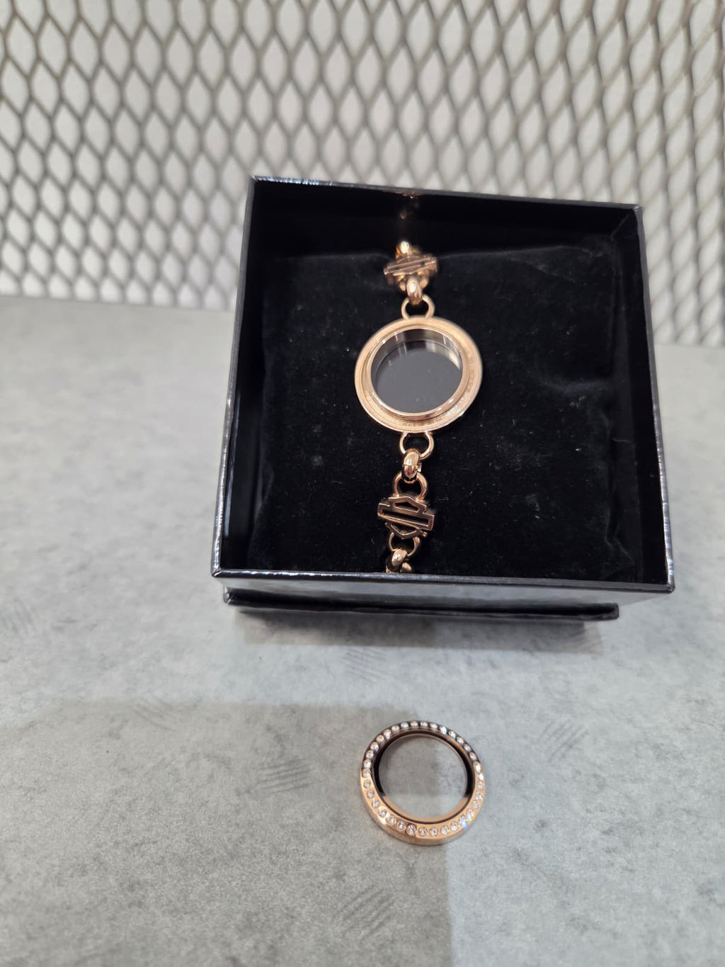 Licensed Product  Womens Stainless Steel Small Rose Gold Tone Bling Locket Chain Bracelet - Adjustable