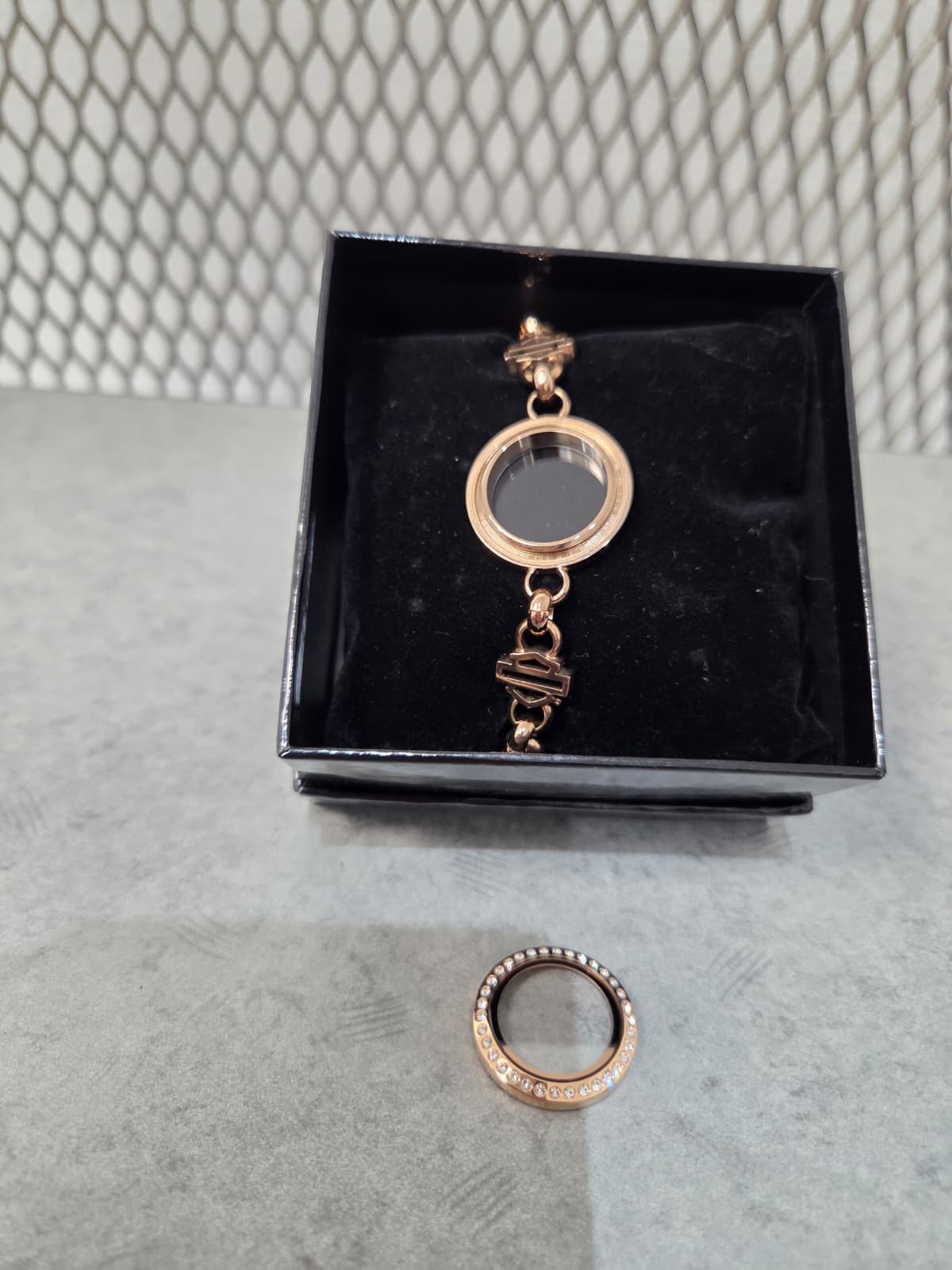 Licensed Product  Womens Stainless Steel Small Rose Gold Tone Bling Locket Chain Bracelet - Adjustable