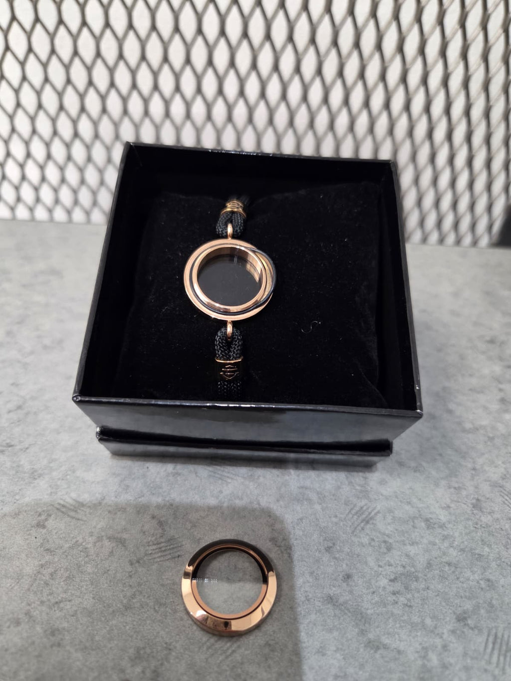 Licensed Product Womens Stainless Steel Small Rose Gold Tone Locket Cord Bracelet – Adjustable