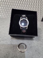 Licensed Product Womens Stainless Steel Large Silver Tone Bling Locket Leather Bracelet - One Size