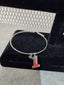 Licensed Product Womens Stainless Steel Red, White & Blue #1 Logo Charm Bangle Bracelet - Adjustable