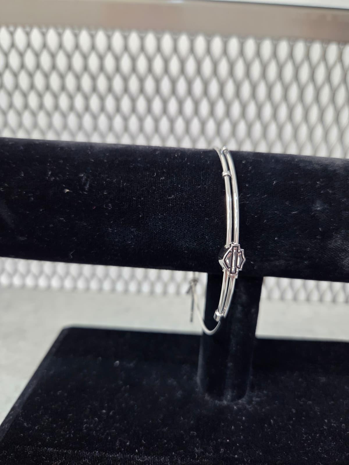 Licensed Product Womens Stainless Steel Red, White & Blue #1 Logo Charm Bangle Bracelet - Adjustable