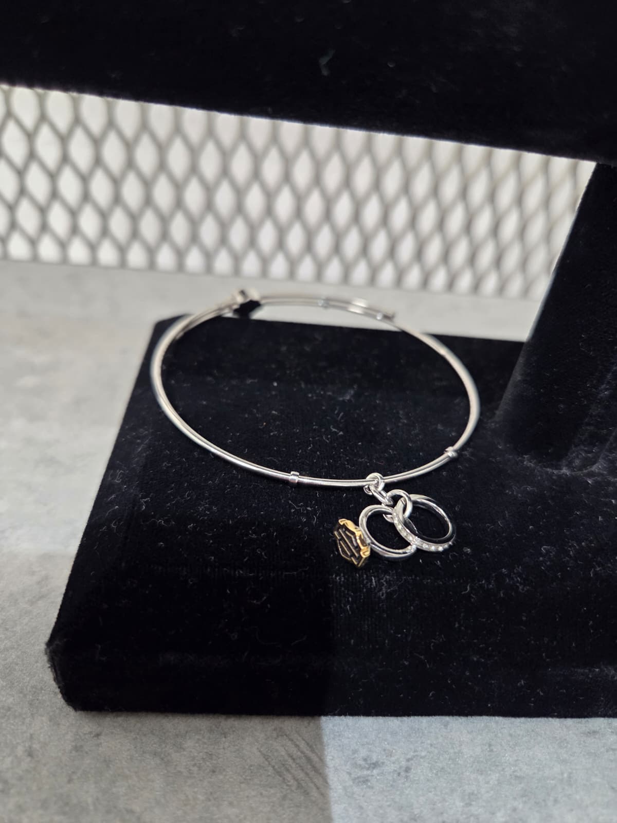 Licensed Product Womens Stainless Steel Wedding Ring Charm Bangle Bracelet - Adjustable