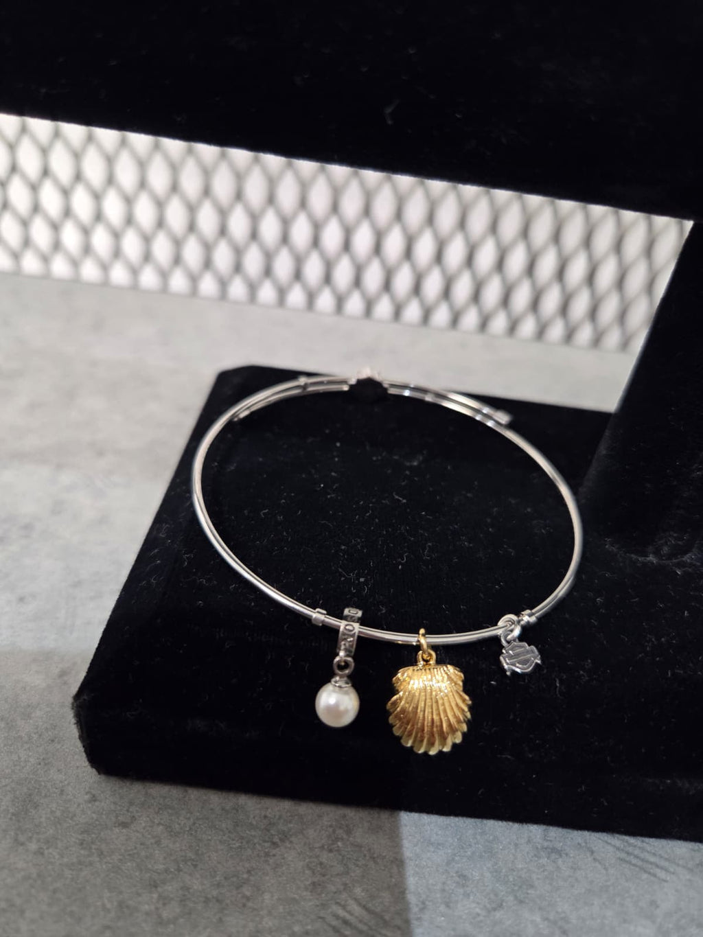 Licensed Product Womens Stainless Steel Seashell Charm Bangle Bracelet – Adjustable