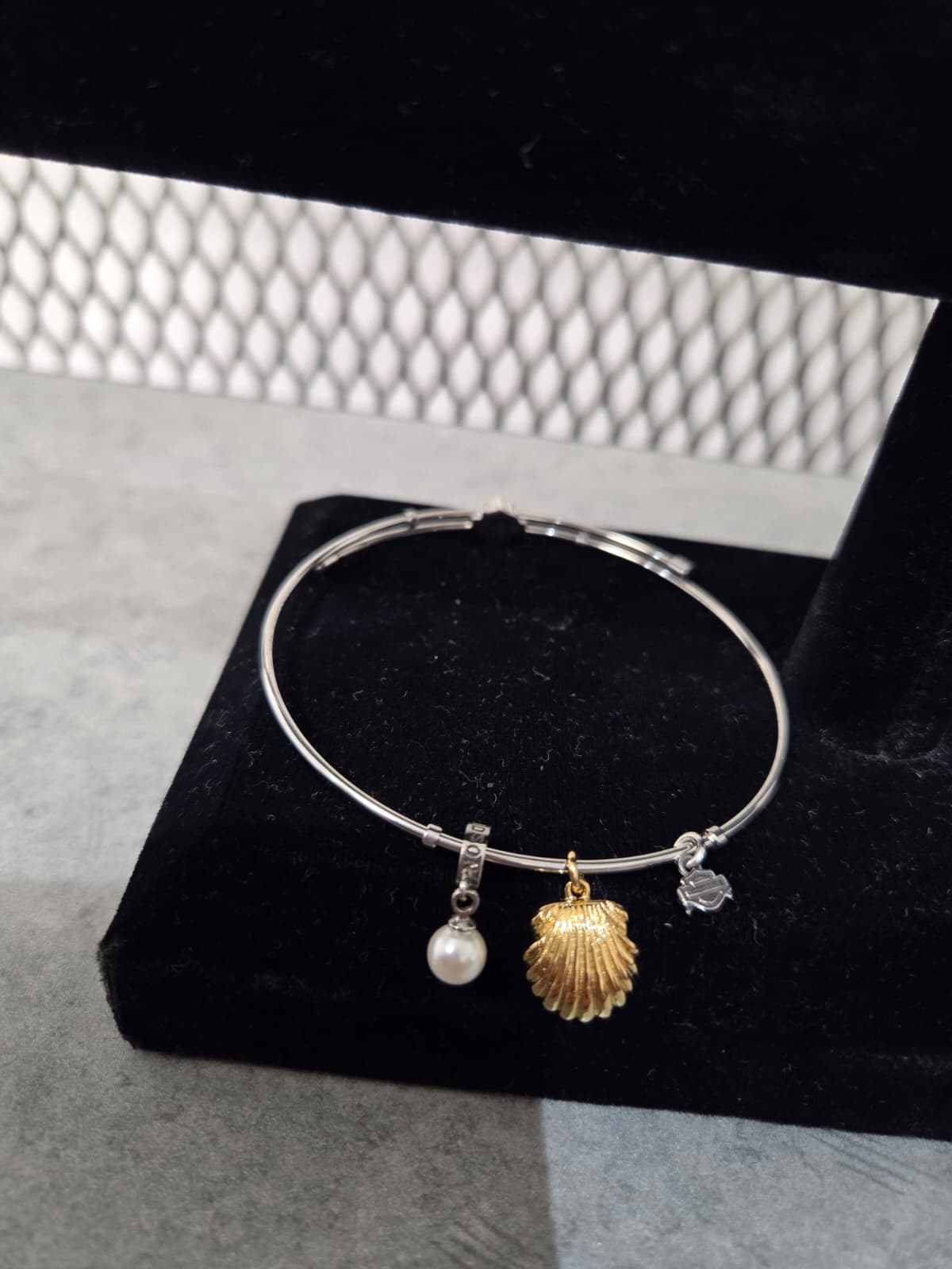 Licensed Product Womens Stainless Steel Seashell Charm Bangle Bracelet – Adjustable