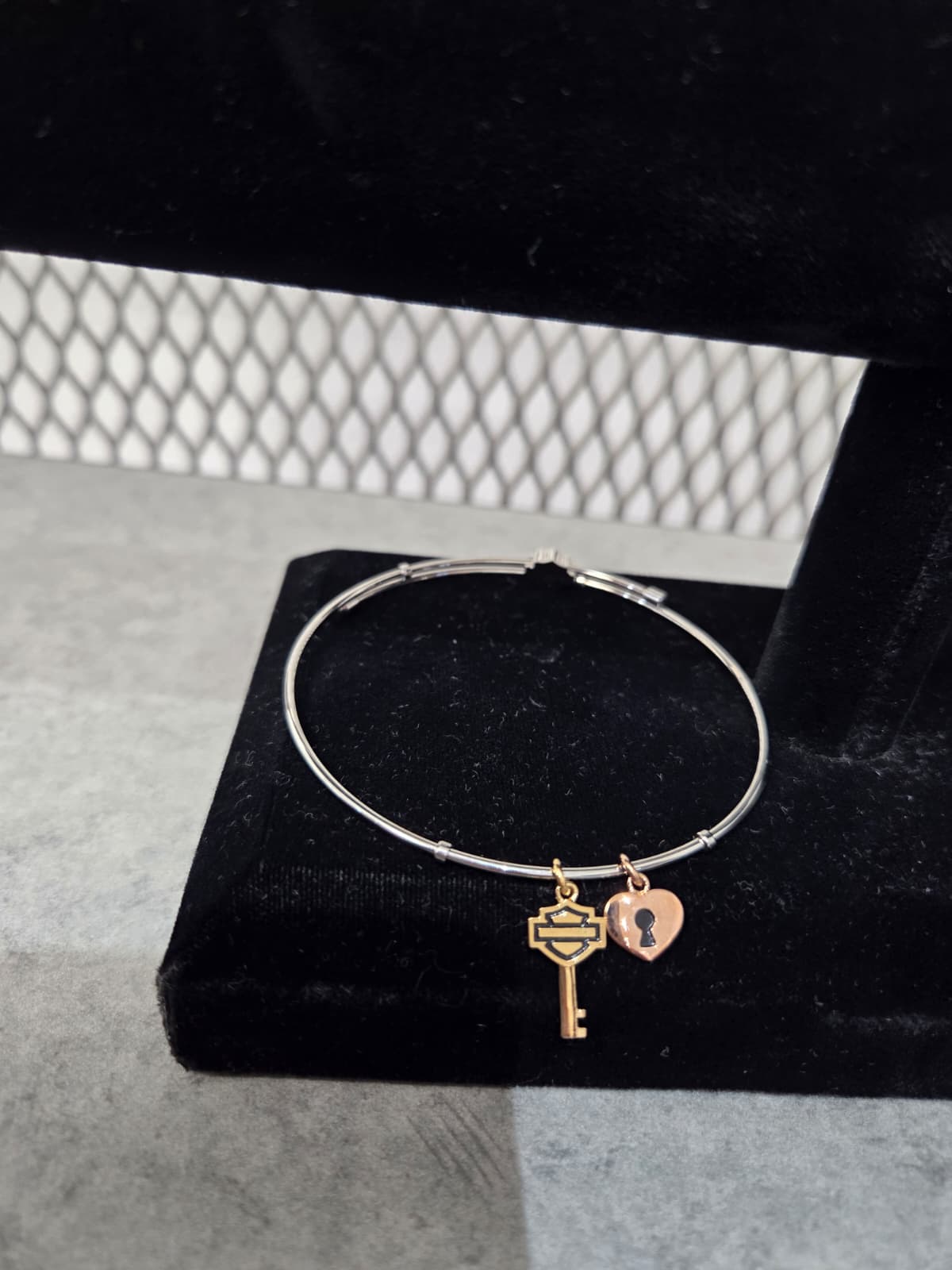 Licensed Product H-D Womens Stainless Steel Key & Lock Charm Bangle Bracelet – Adjustable Main image