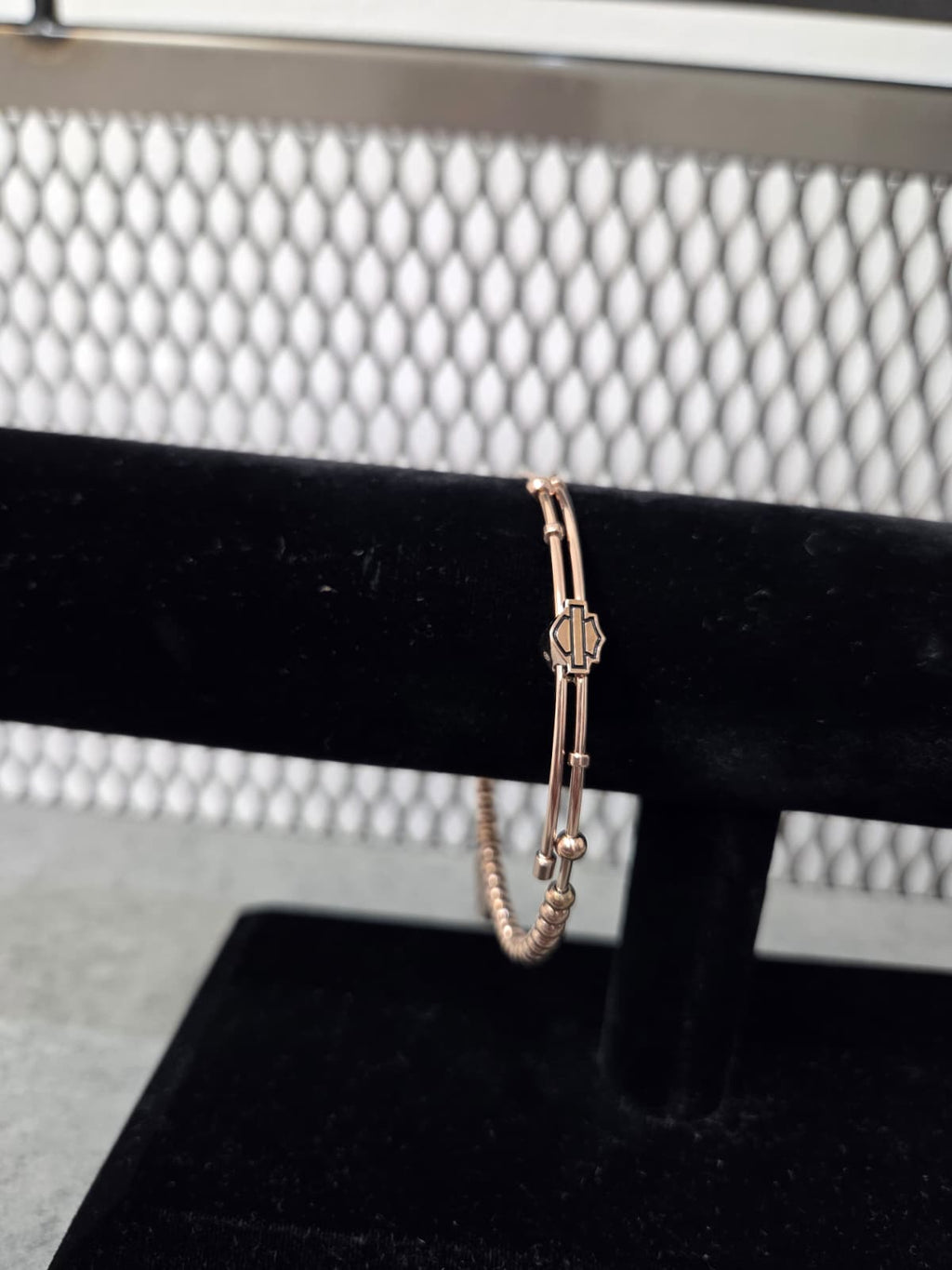 Licensed Product Womens Stainless Steel Rose Gold Tone Charm Beaded Bangle Bracelet – Adjustable