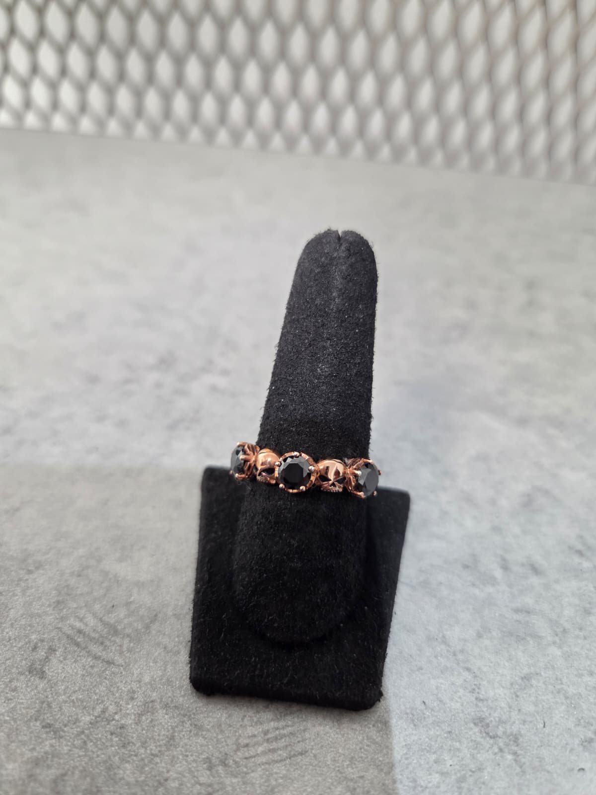 Licensed Product Womens Rose Gold Skull & Three Stone Ring