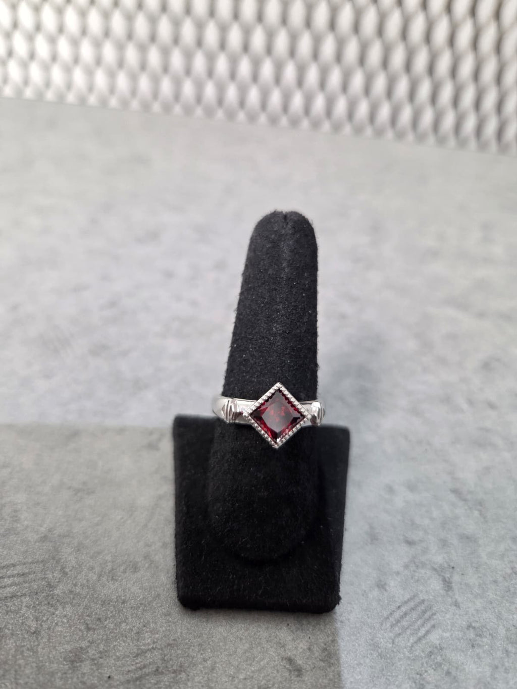 Licensed Product Womens .925 Silver Fire Red Radiant Stone Ring