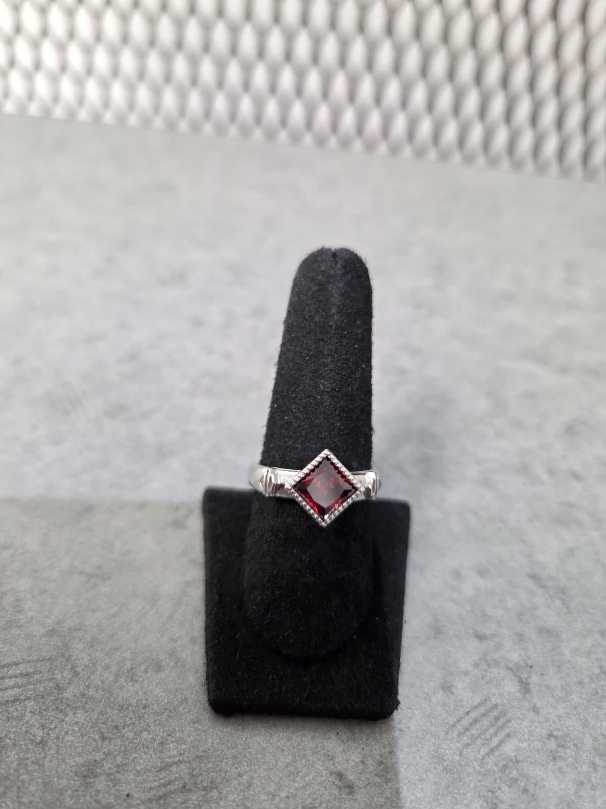 Licensed Product Womens .925 Silver Fire Red Radiant Stone Ring