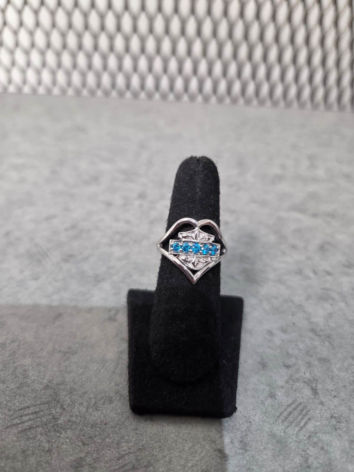 Licensed Product Womens .925 Silver Floral Filigree Heart with Swiss Blue Stones Ring