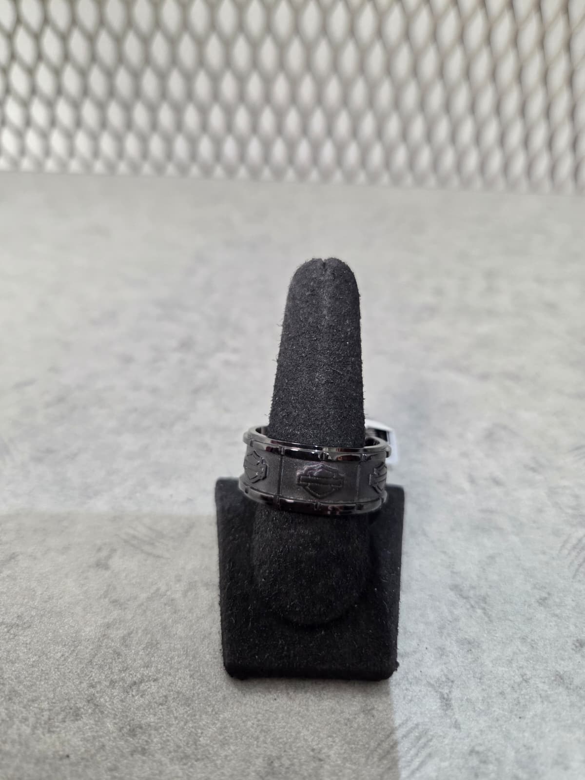 Licensed Product Mens Stainless Steel Black Outline Round Band Ring