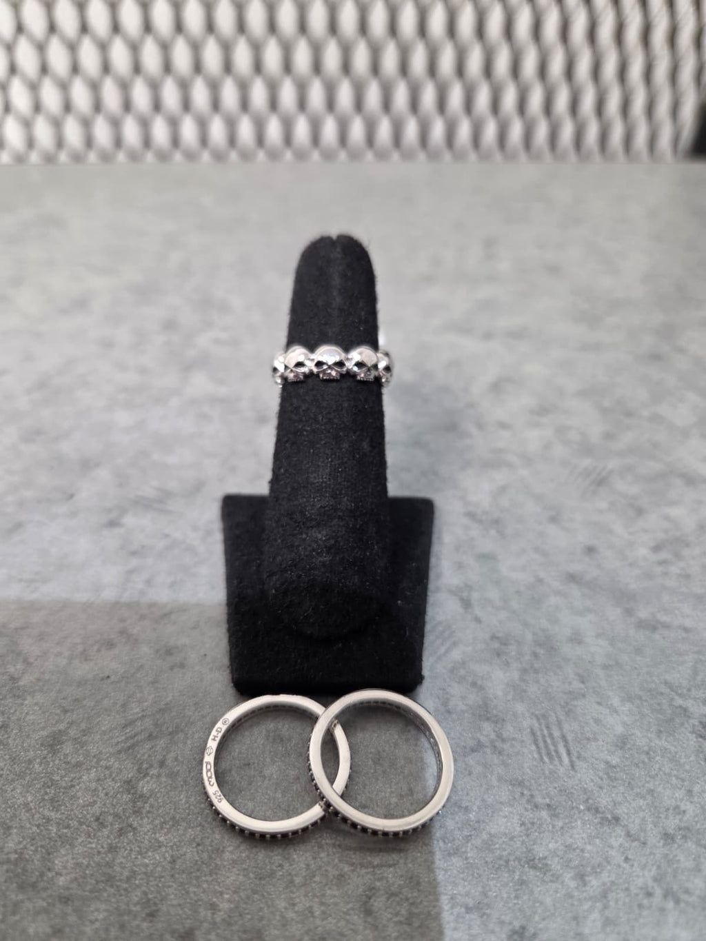 Licensed Product Womens .925 Silver Willie G Skull with Black Stones Stacking Ring