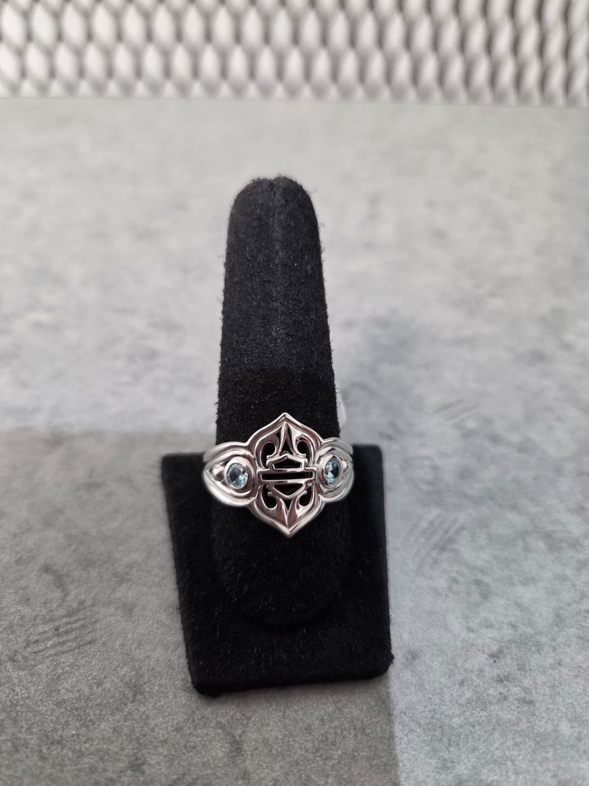 Licensed Product Womens .925 Silver Swiss Blue Swirl Filigree Ring