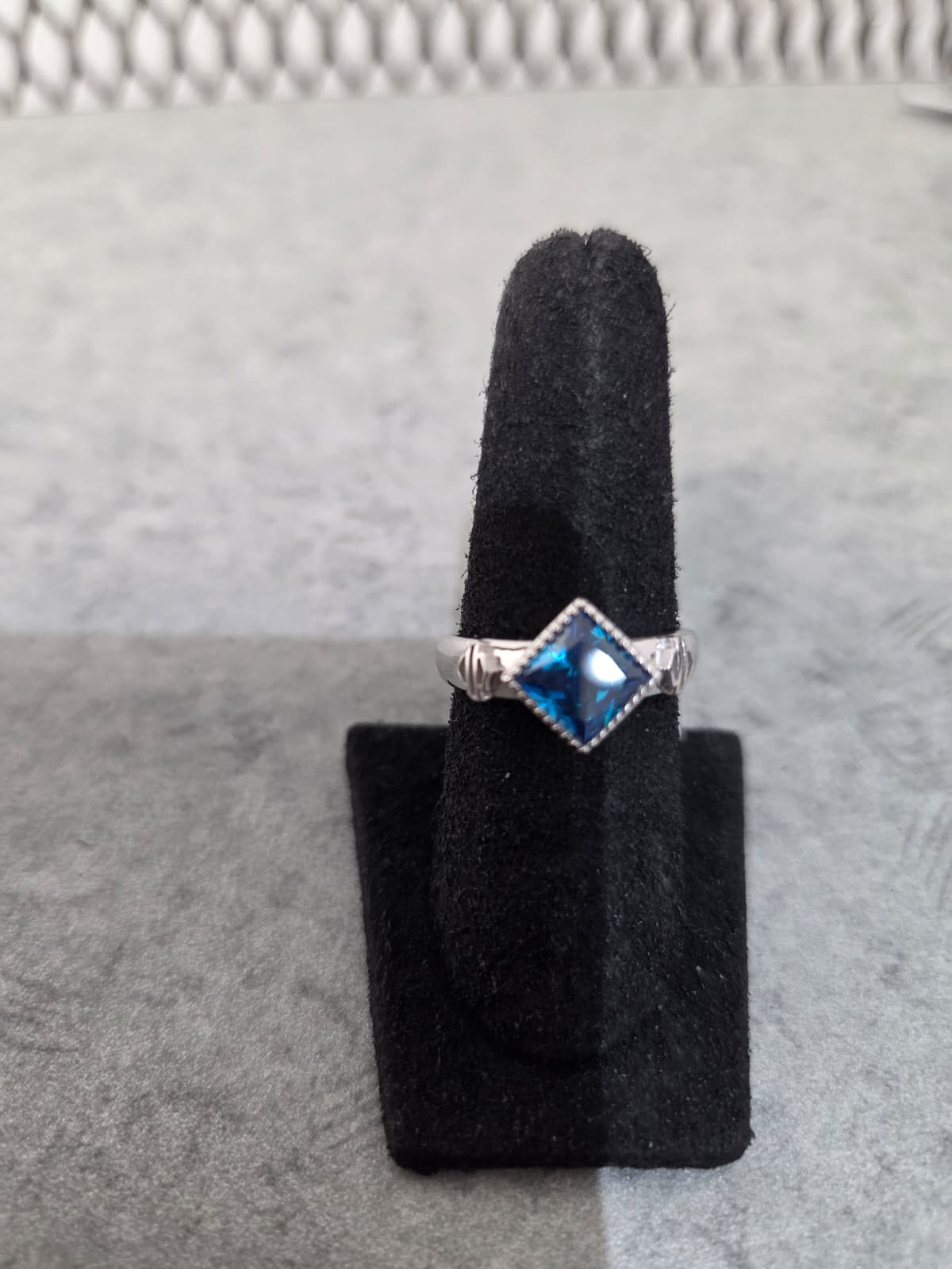 Licensed Product Womens .925 Silver Ocean Blue Radiant Stone Ring
