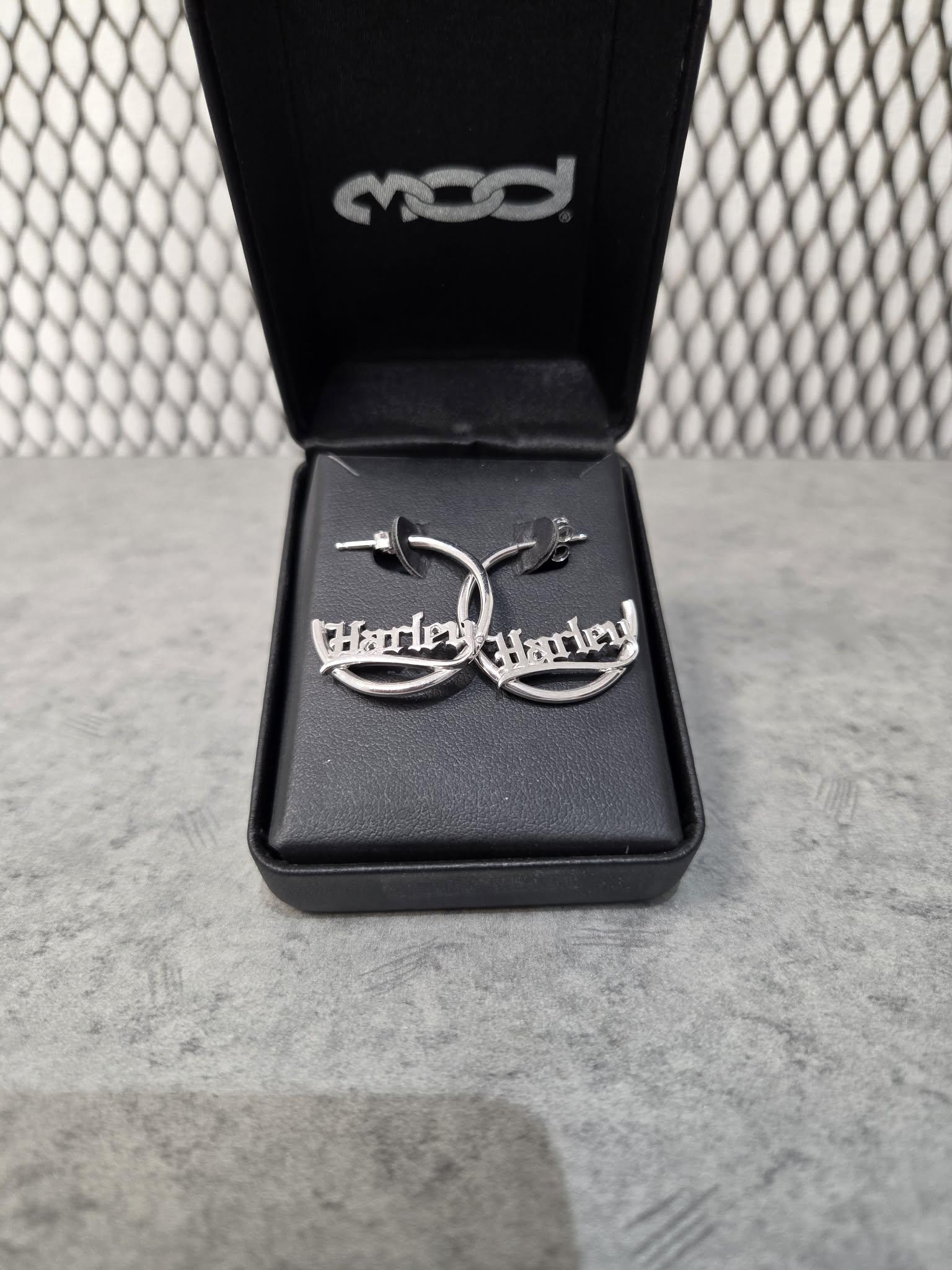 Licensed Product Womens Sterling Silver Old English Harley Hoop Earrings