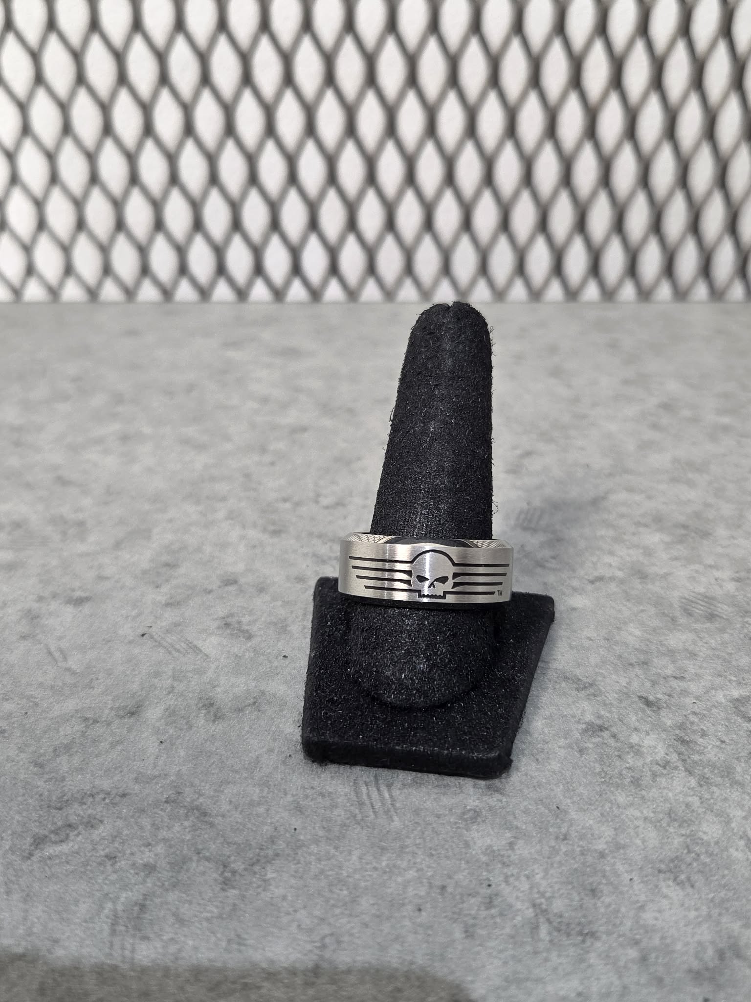 Licensed Product Mens Stainless Steel Willie G Skull with Lines Band Ring