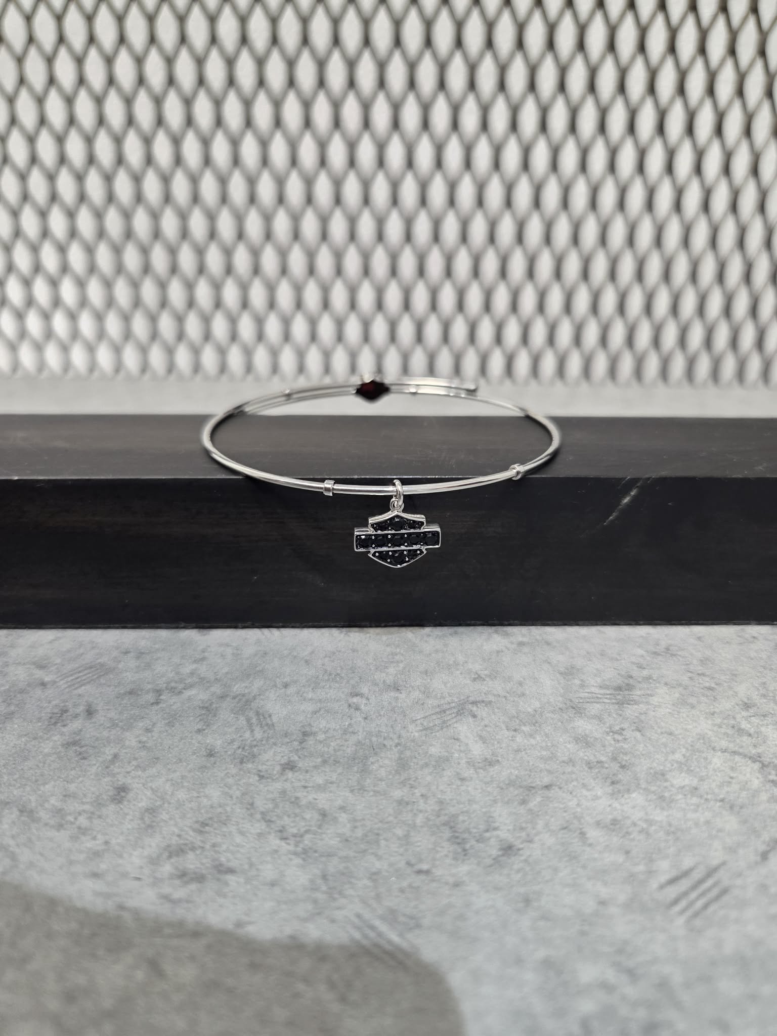 Licensed Product Womens Stainless Steel Black Bling Charm Bangle Bracelet - Adjustable Secondary image