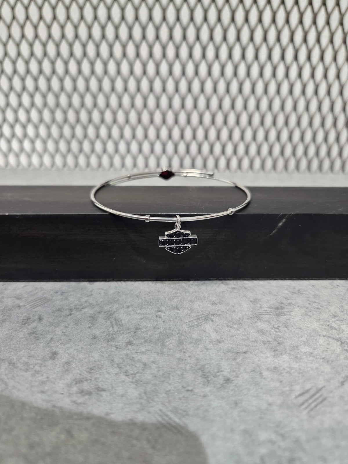 Licensed Product Womens Stainless Steel Black Bling Charm Bangle Bracelet - Adjustable