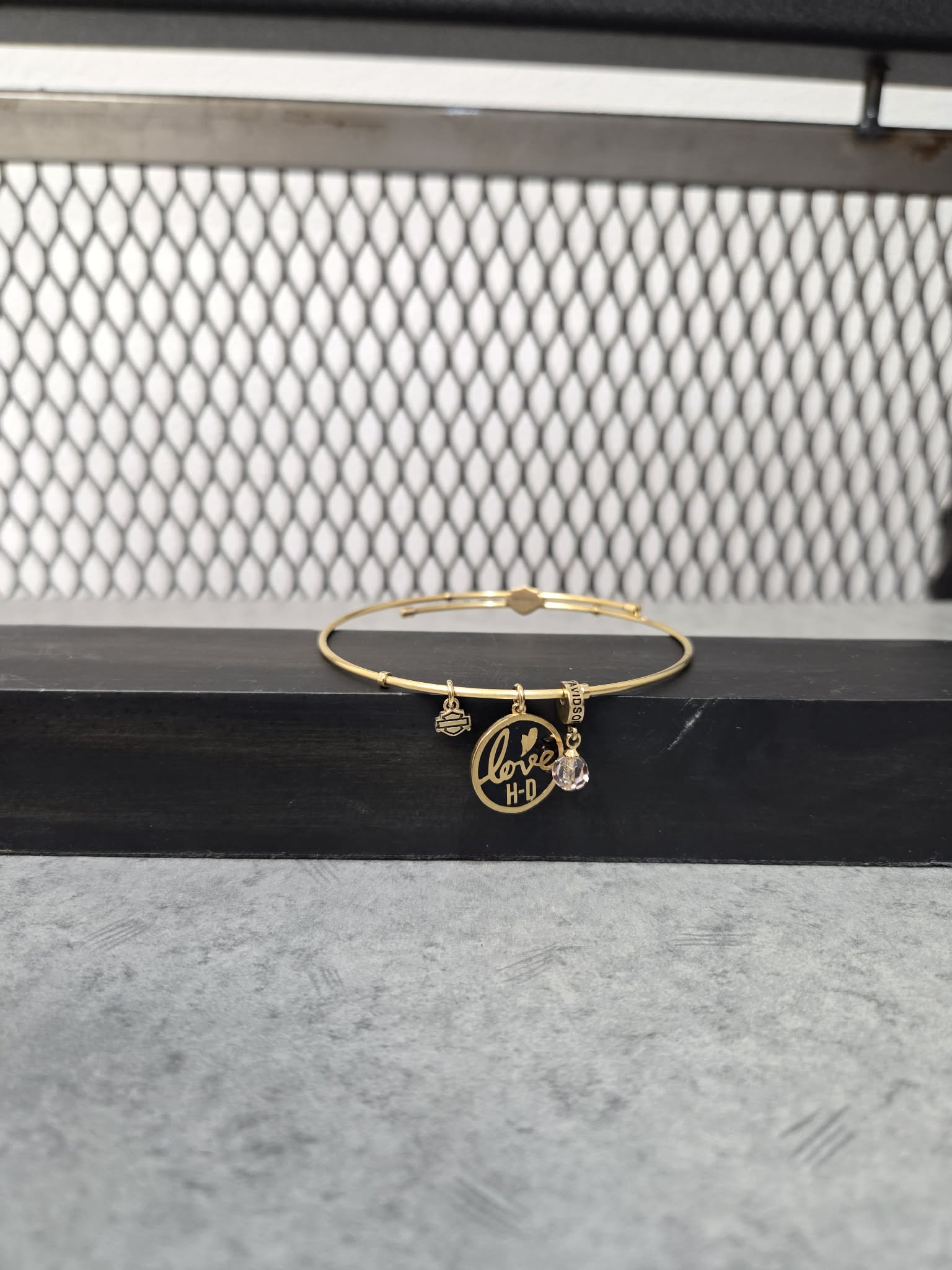 Licensed Product Womens Stainless Steel Gold Tone Love Charm Bangle Bracelet - Adj Secondary image