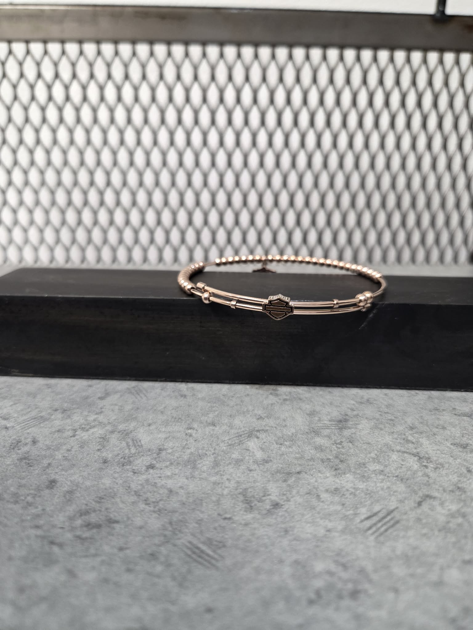 Licensed Product Womens Stainless Steel Rose Gold Tone Charm Beaded Bangle Bracelet – Adjustable Main image