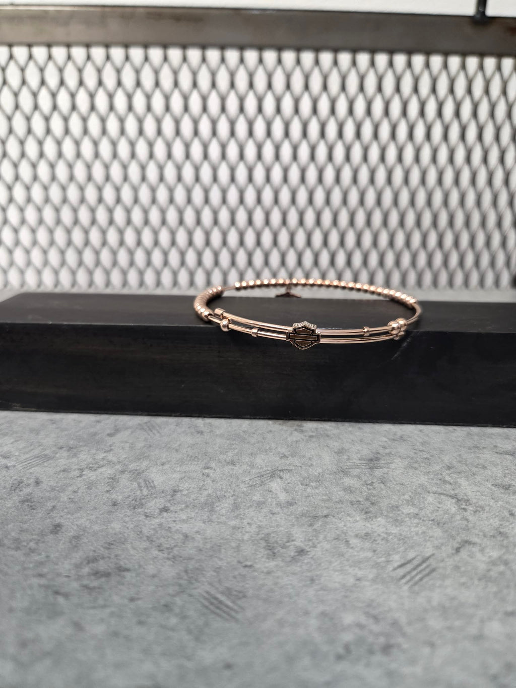 Licensed Product Womens Stainless Steel Rose Gold Tone Charm Beaded Bangle Bracelet – Adjustable