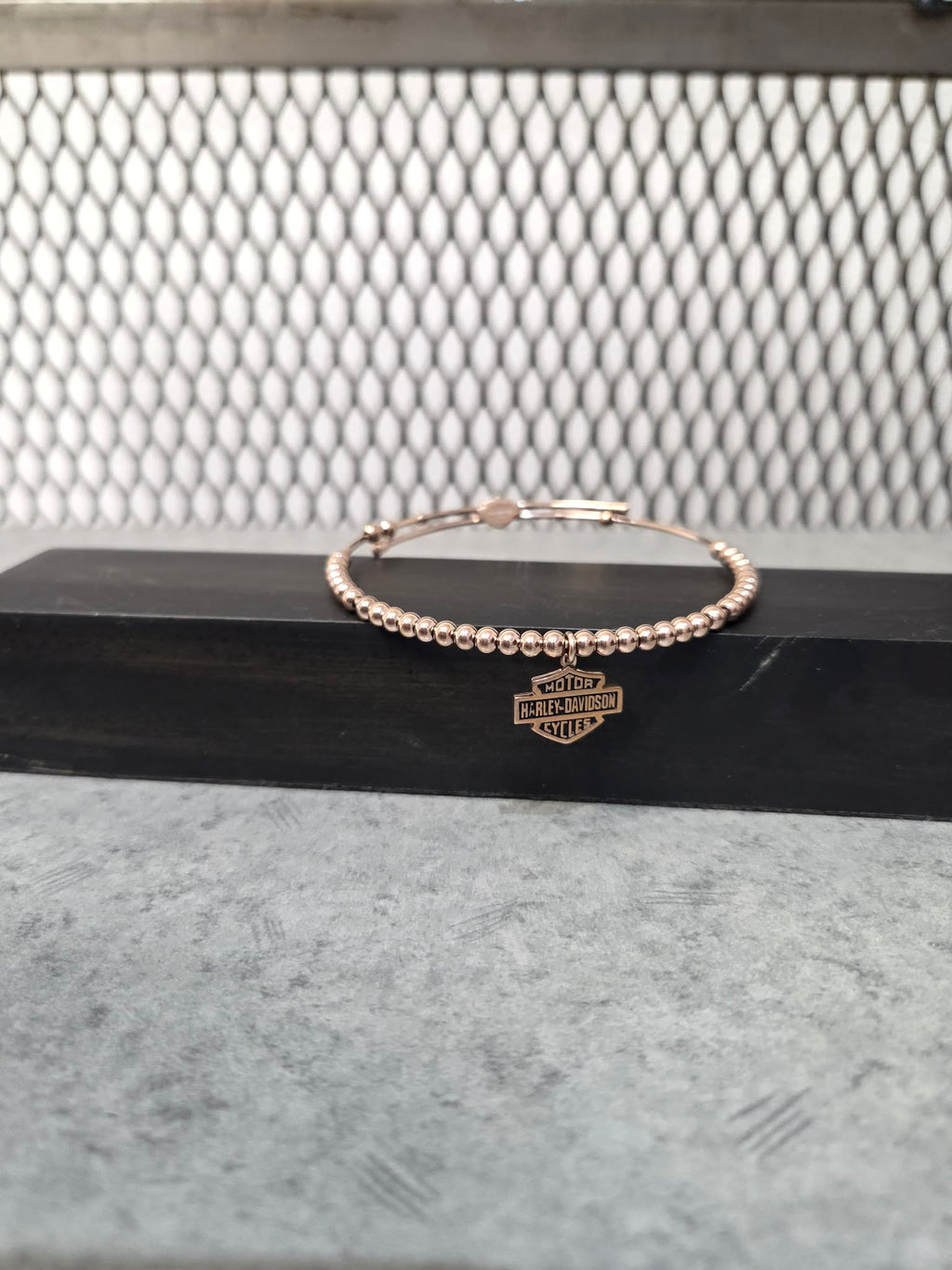 Licensed Product Womens Stainless Steel Rose Gold Tone Charm Beaded Bangle Bracelet – Adjustable