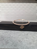 Licensed Product Womens Stainless Steel Rose Gold Tone Charm Beaded Bangle Bracelet – Adjustable