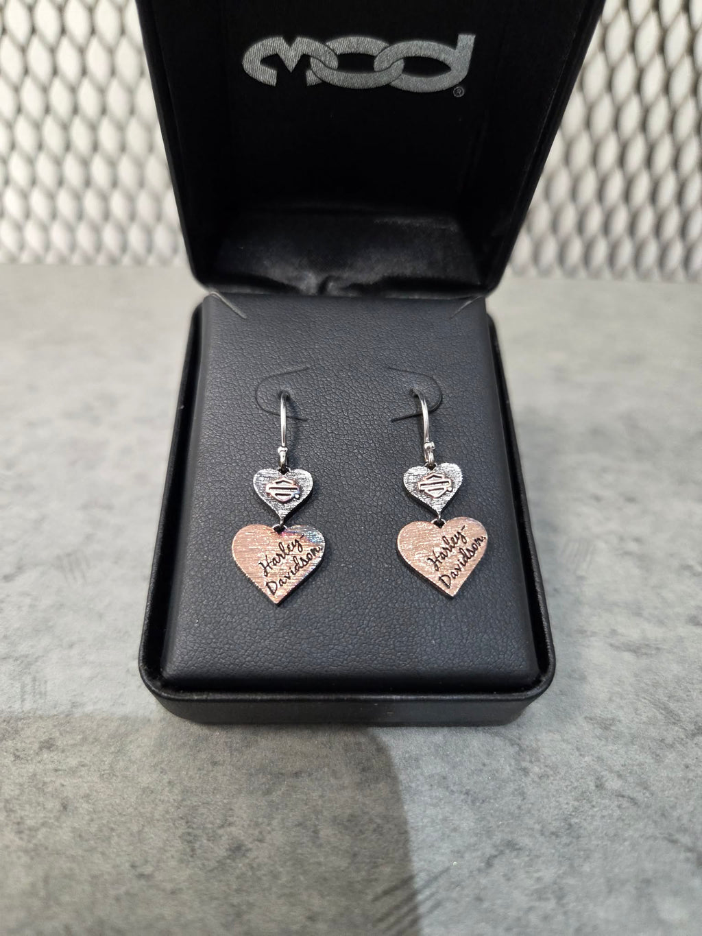 Licensed Product Womens Sterling Silver Pink & Black Double Heart Drop Earrings
